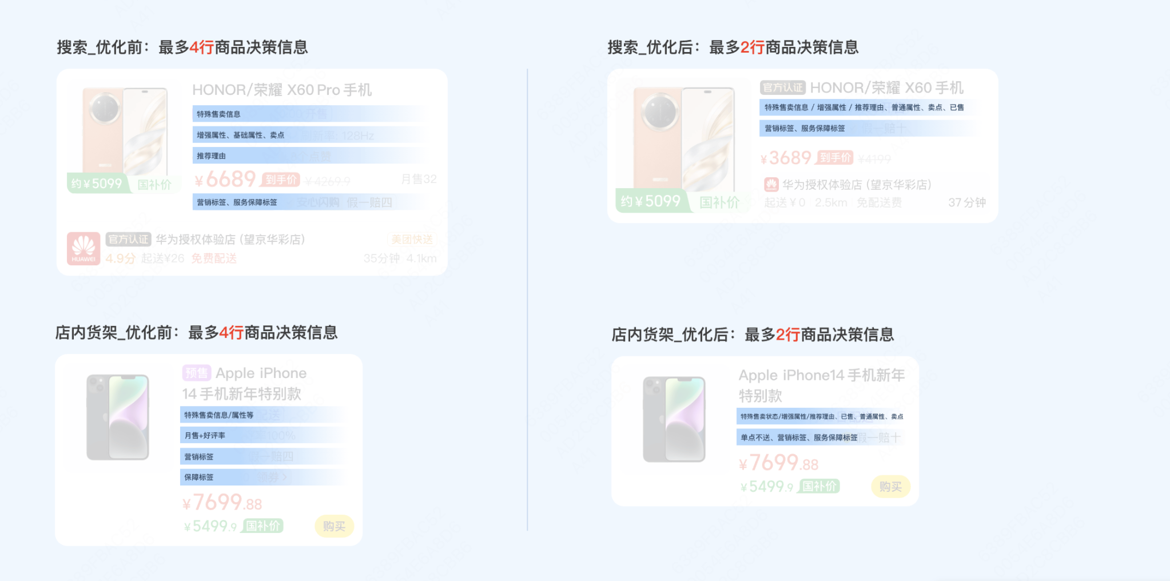 搜索与店内商品决策信息从最多四行压缩到最多两行